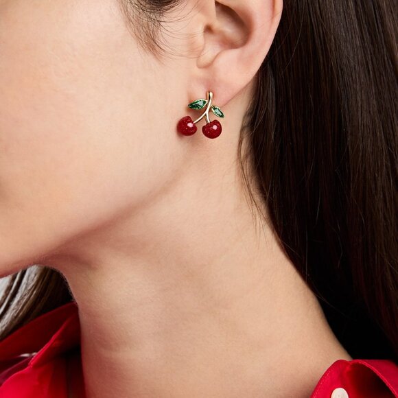 Coach Red Glitter Cherry Stud Earrings Gold Plated - Picture 6 of 6